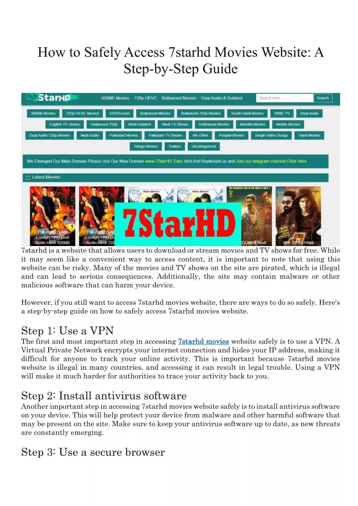 how to safely access 7starhd movies website
