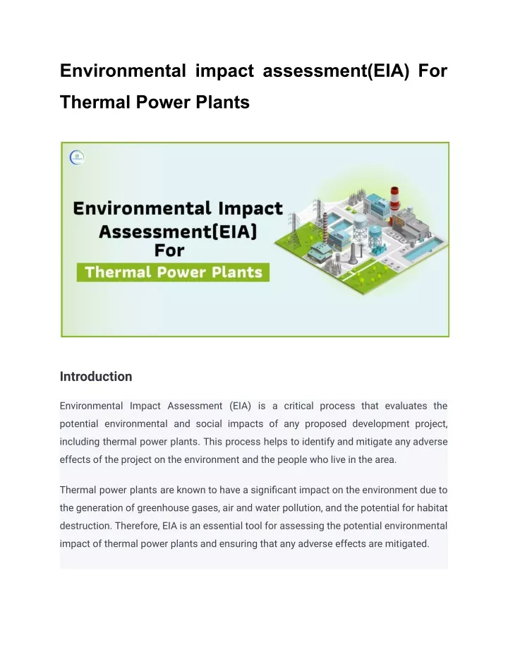 environmental impact assessment eia for