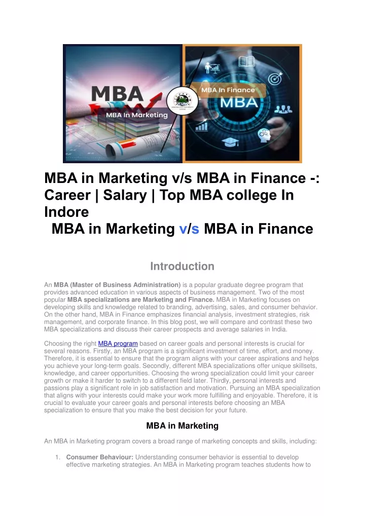 mba in marketing v s mba in finance career salary