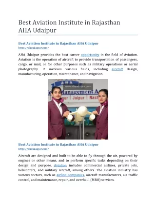 Best Aviation Institute in Rajasthan