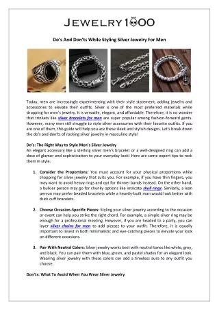 Do’s And Don’ts While Styling Silver Jewelry For Men
