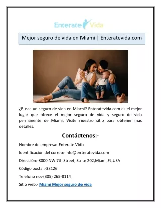 Mejor seguro de vida en Miami | Enteratevida.com