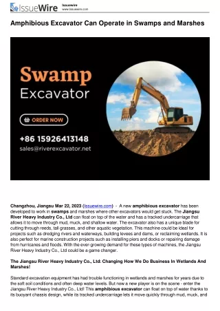 Amphibious Excavator Can Operate in Swamps and Marshes