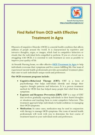 Find Relief from OCD with Effective Treatment in Agra