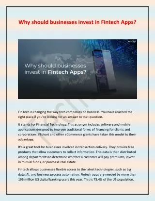 why should businesses invest in fintech apps