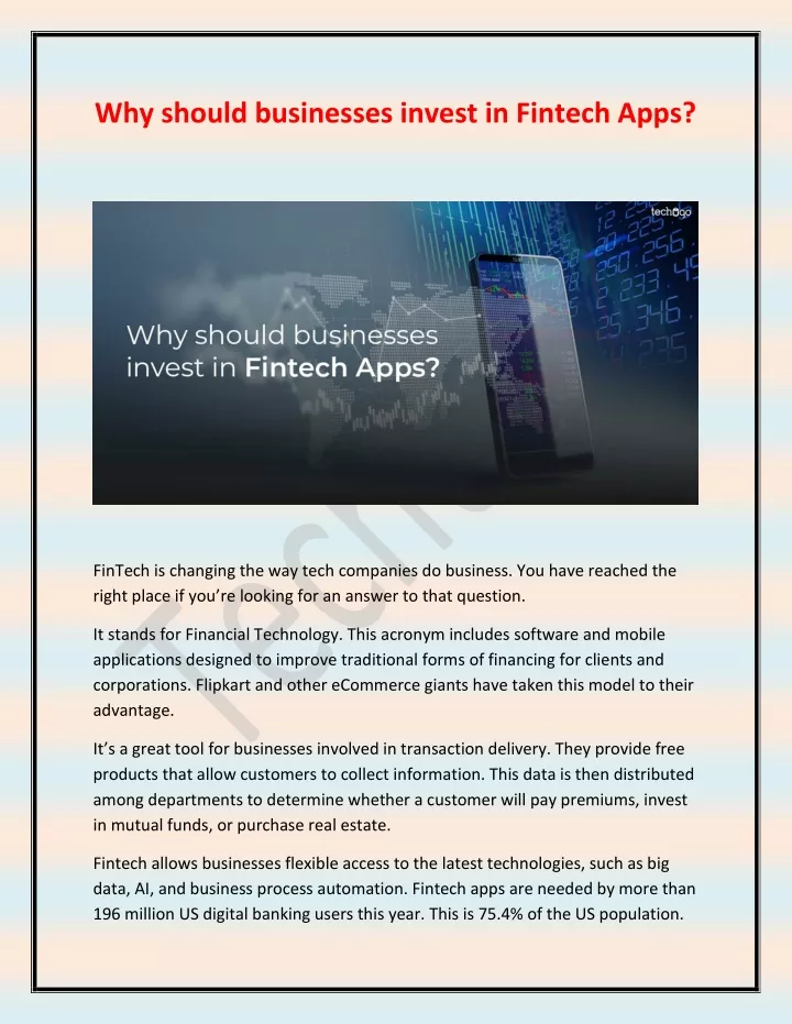 why should businesses invest in fintech apps