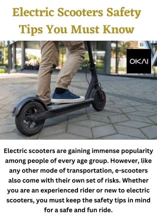 Electric Scooters Safety Tips You Must Know