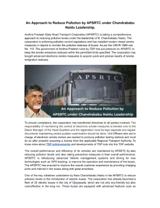 An Approach to Reduce Pollution by APSRTC under Chandrababu Naidu Leadership.