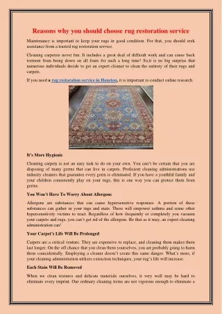 Reasons why you should choose rug restoration service