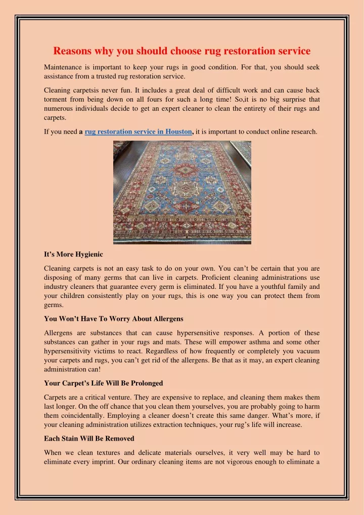 reasons why you should choose rug restoration