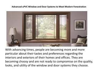 Advanced uPVC Window and Door Systems to Meet