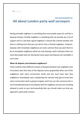 All about London party wall surveyors