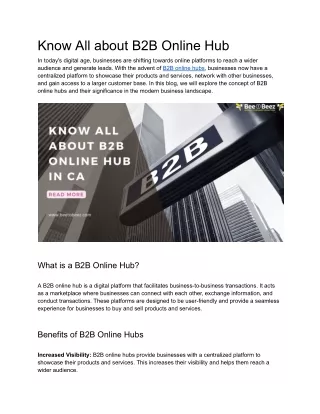 Know All about B2B Online Hub