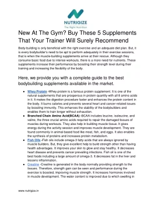 New At The Gym? Buy These 5 Supplements That Your Trainer Will Surely Recommend