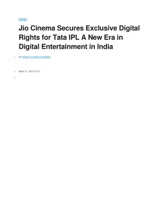 Tata IPL A New Era in Digital Entertainment in India