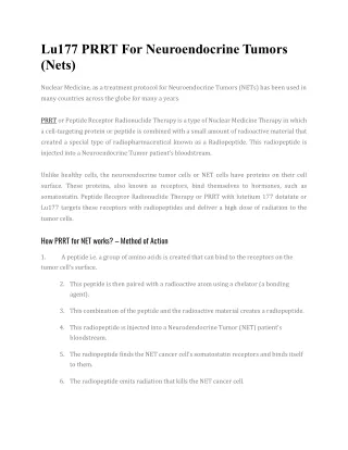 Lu177 PRRT for neuroendocrine tumors