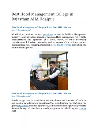 Best Hotel management College in Rajasthan