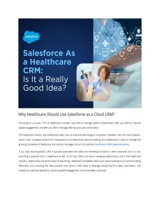 Why Healthcare Should Use Salesforce as a Cloud CRM