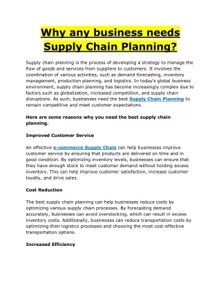 Why any business needs Supply Chain Planning?
