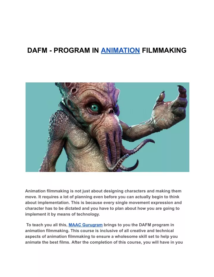dafm program in animation filmmaking