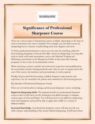 Significance of Professional Sharpener Course