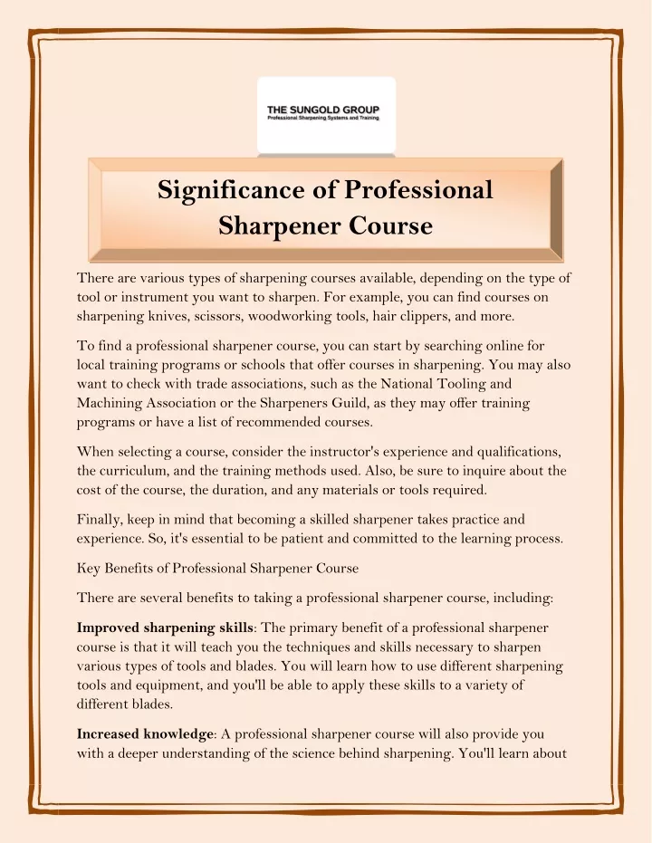 significance of professional sharpener course