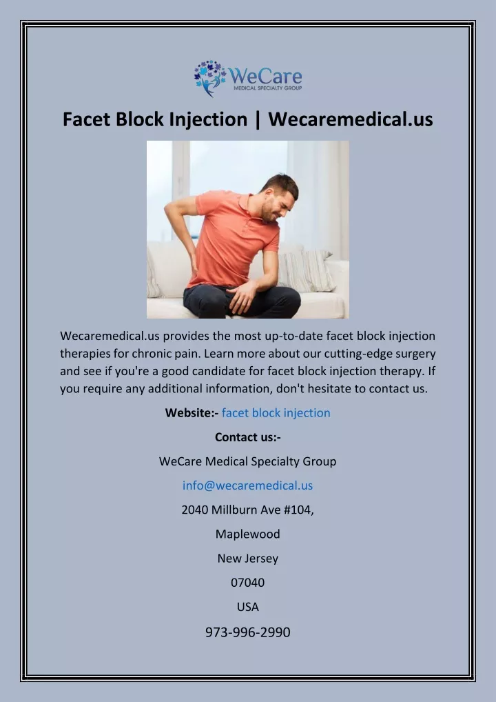 facet block injection wecaremedical us