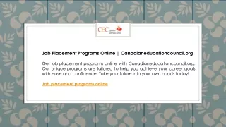 Job Placement Programs Online  Canadianeducationcouncil.org