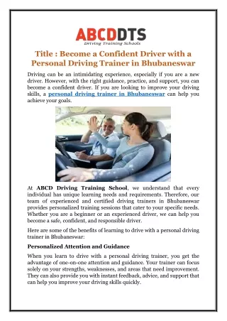Personal Driving Trainer in bhubaneswar