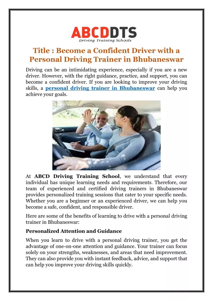 title become a confident driver with a personal