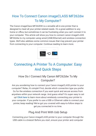 how to connect canon imageclass mf262dw