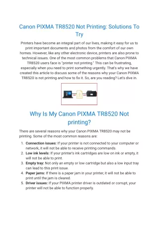 canon pixma tr8520 not printing solutions to try