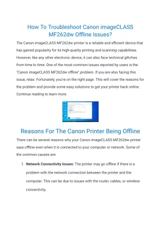 how to troubleshoot canon imageclass mf262dw