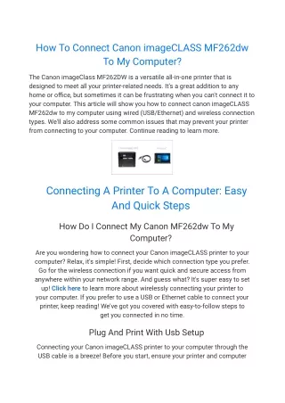 how to connect canon imageclass mf262dw