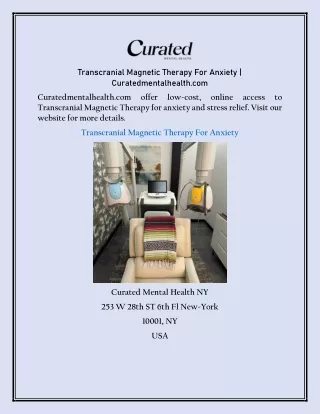Transcranial Magnetic Therapy For Anxiety  Curatedmentalhealth.com