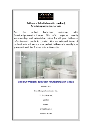 Bathroom Refurbishment in London  Smartdesignsconstructors.uk
