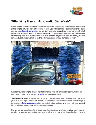 Why Use an Automatic Car Wash