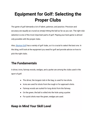 Equipment for Golf_ Selecting the Proper Clubs