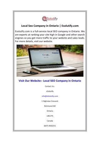 local seo company in ontario esolutify com