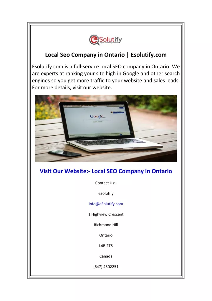 local seo company in ontario esolutify com