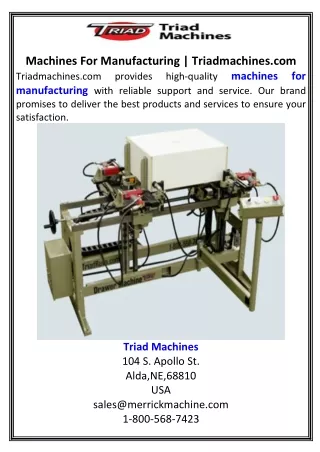 Machines For Manufacturing Triadmachines.com