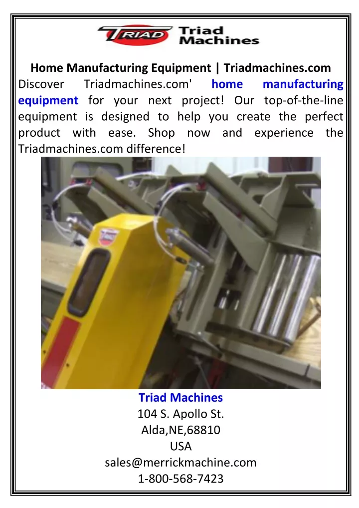 home manufacturing equipment triadmachines