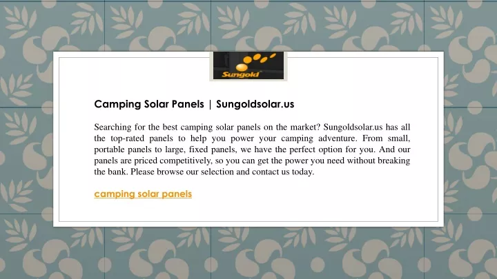 camping solar panels sungoldsolar us searching