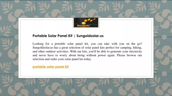 portable solar panel kit sungoldsolar us looking