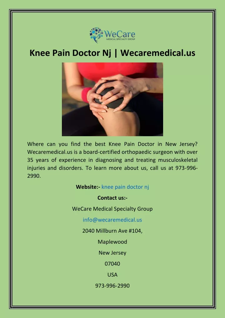 knee pain doctor nj wecaremedical us