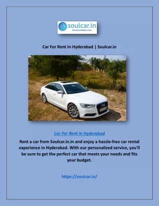 Car For Rent In Hyderabad | Soulcar.in