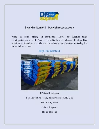 Skip Hire Romford  Dpskiphireessex.co.uk