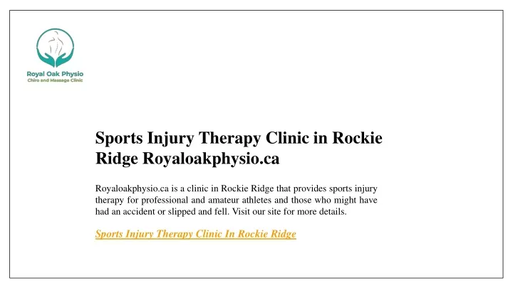 sports injury therapy clinic in rockie ridge