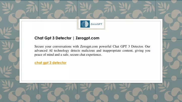 chat gpt 3 detector zerogpt com secure your