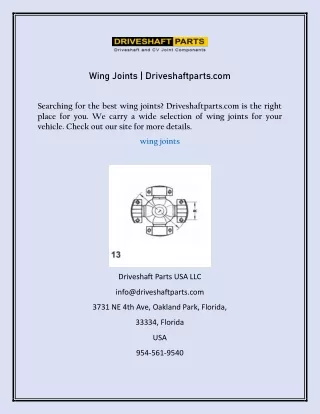 Wing Joints  Driveshaftparts.com